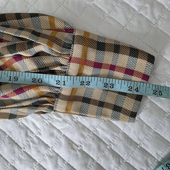 Cece Womens Plaid Button-Down Blouse With Black Bow Tie Collar, Small - Picture 8 of 8